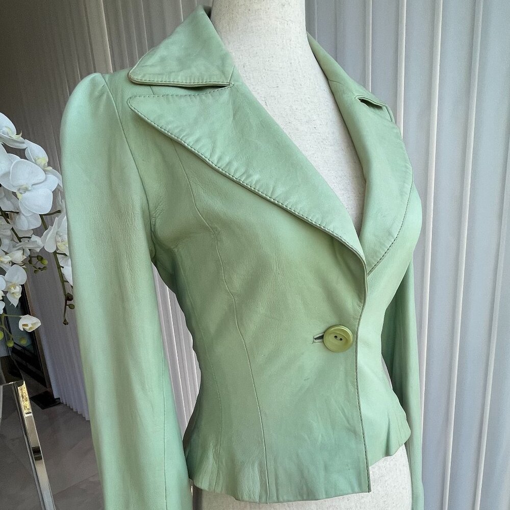 Resurrected Light Green Leather Jacket - Size XS! Fitted